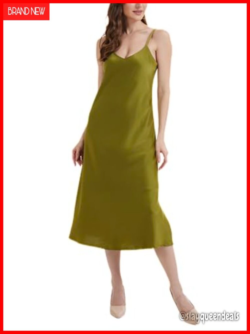 Satin Midi Slip Dress with Adjustable Straps